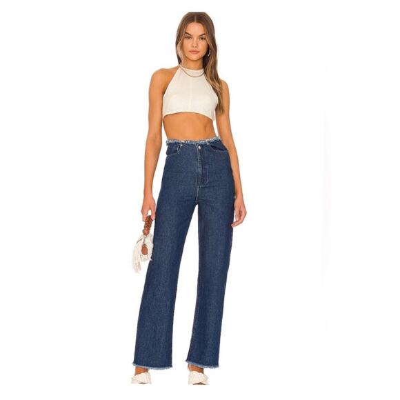NWT WeWoreWhat High Frayed Waistband Straight Leg Jeans 26 Blue - Picture 1 of 8